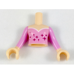 Torso Mini Doll Girl Bright Pink Top with Magenta Stars and White Trim Pattern, Light Nougat Arms with Hands with Bright Pink Sleeves