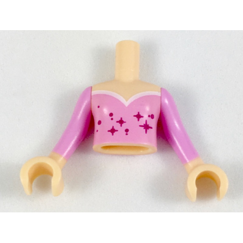 Деталь LEGO FTGpb173c01 Torso Mini Doll Girl Bright Pink Top with Magenta Stars and White Trim Pattern, Light Nougat Arms with Hands with Bright Pink Sleeves