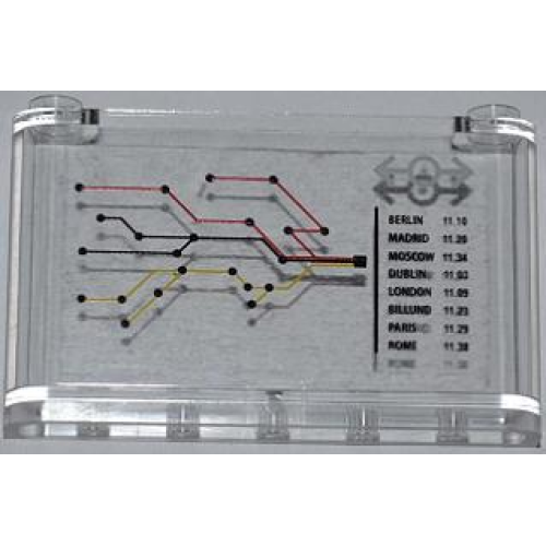 Деталь LEGO 64453pb002 Windscreen 1 x 6 x 3 with Train Map, Train Schedule with 'BERLIN 11:10' and Train Logo Pattern (Sticker) - Set 7938