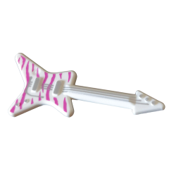 Minifigure, Utensil Musical Instrument, Guitar Electric 'ML' Type with Dark Pink Tiger Stripes and Silver Strings, Bridge, and Whammy Bar Pattern