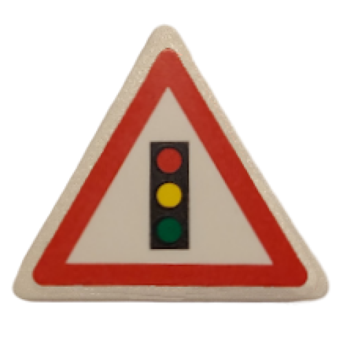Деталь LEGO 892pb017 Road Sign 2 x 2 Triangle with Clip with Traffic Light Pattern (Sticker) - Set 8401