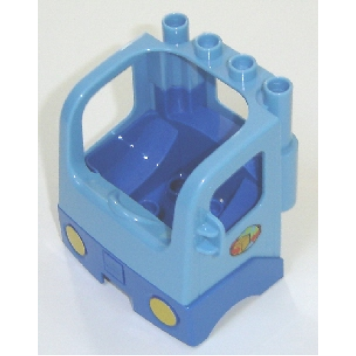 Деталь LEGO 48125c05pb01 Duplo Cabin Truck Semi-Tractor Cab with Blue Base and Box and Arrows and Globe Pattern