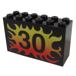 Brick 2 x 6 x 3 with '30' on Yellow to Red Flames Pattern