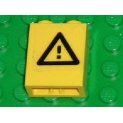 Brick 1 x 2 x 2 with Inside Axle Holder with Black Triangle and Exclamation Mark Pattern (Sticker) - Set 7775 Brick 1 x 2 x 2 with Inside Axle Holder with Black Triangle and Exclamation Mark Pattern (Sticker) - Set 7775