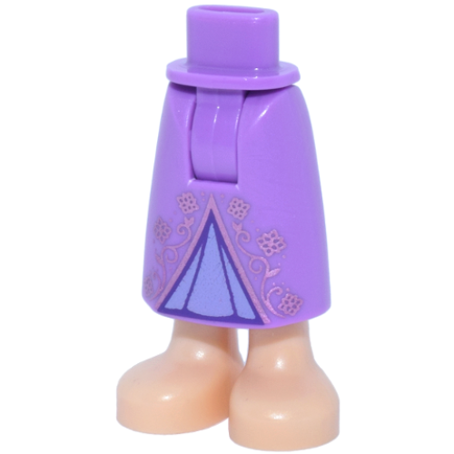 Деталь LEGO 59595c00pb05 Mini Doll Hips and Skirt Long with Molded Light Nougat Legs and Printed Metallic Pink Filigree and Lavender Triangle Pattern - Thick Hinge