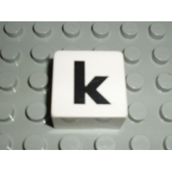 Duplo, Tile 2 x 2 x 1 with Black Lowercase Letter k Pattern