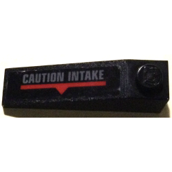 Slope 18 4 x 1 with Dark Bluish Gray 'CAUTION INTAKE', Red Line and Triangle Pattern Side A (Sticker) - Set 70916