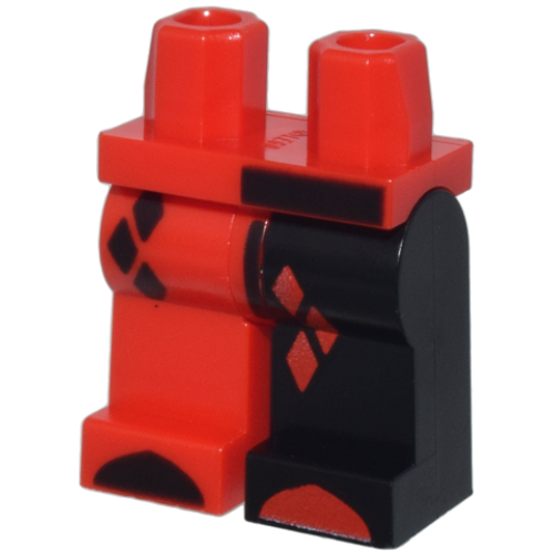 Деталь LEGO 970d03pb07 Hips and 1 Black Left Leg, 1 Red Right Leg with Black and Red Diamonds and Shoe Tips Pattern