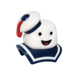 Minifigure, Head, Modified Marshmallow Man with Hat and Collar with Stay Puft Bibendum Chamallow Pattern
