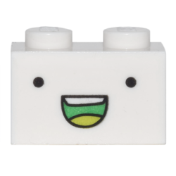 Brick 1 x 2 with Black Dot Eyes and Open Mouth Smile with Teeth and Lime Tongue Pattern (Adventure Time BMO Face)