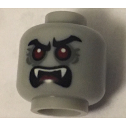 Minifigure, Head Alien Vampire Black Eyebrows, Red Eyes, Dark Bluish Gray Eye Shadow, Open Mouth with Fangs and Tongue Pattern (BAM)