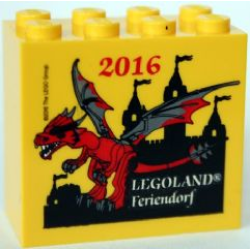 Brick 2 x 4 x 3 with Legoland Feriendorf 2016 Dragon Pattern
