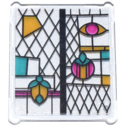 Glass for Window 1 x 3 x 3 Flat Front with Black, Bright Light Orange, Dark Turquoise, and Magenta Stained Glass Pattern 6 (Sticker) - Set 76437