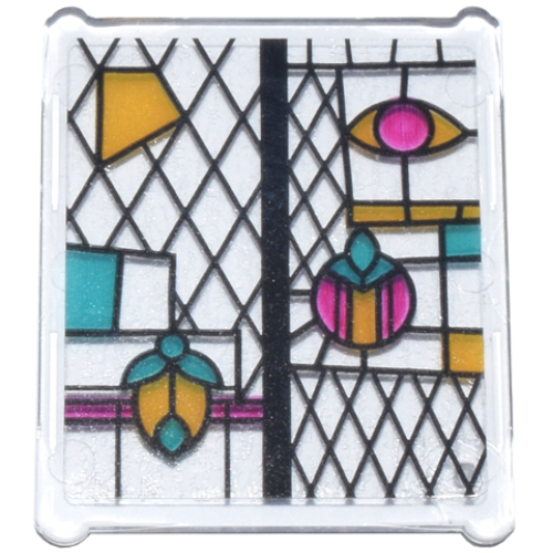Деталь LEGO 51266pb014 Glass for Window 1 x 3 x 3 Flat Front with Black, Bright Light Orange, Dark Turquoise, and Magenta Stained Glass Pattern 6 (Sticker) - Set 76437