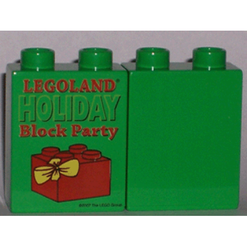Деталь LEGO 4066pb307 Duplo, Brick 1 x 2 x 2 with Holiday Block Party 2007 Pattern