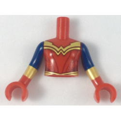 Torso Mini Doll Girl Armor with Gold Stripes and Belt Pattern, Red Arms with Hands with Dark Blue Short Sleeves and Gold Cuffs