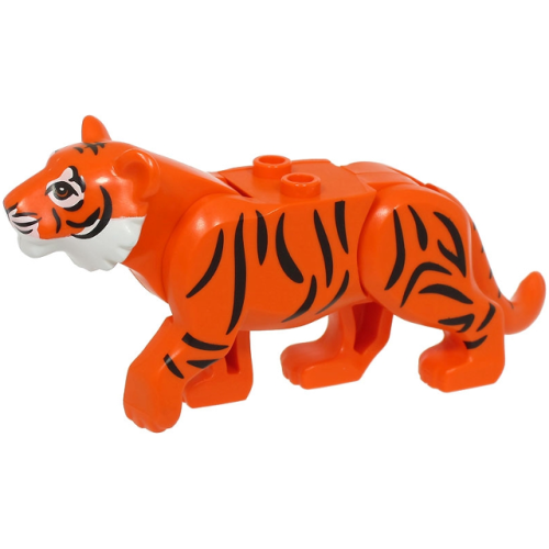 Деталь LEGO bb0787c05pb01 Cat, Large (Tiger) with White Muzzle and Nose and Black Stripes Pattern