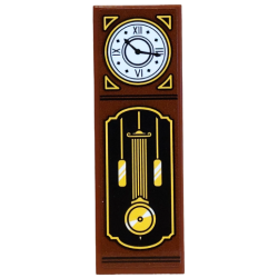 Tile 2 x 6 with Grandfather Clock with White Clock Face, Yellow Chains, Pendulum and Weights Pattern (Sticker) - Set 42654