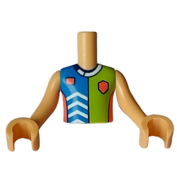 Torso Mini Doll Boy Blue, Lime, and Coral Sports Uniform Shirt with White Chevrons and Collar, Dark Blue Number 3 on Back Pattern, Medium Tan Arms with Hands Torso Mini Doll Boy Blue, Lime, and Coral Sports Uniform Shirt with White Chevrons and Collar, Dark Blue Number 3 on Back Pattern, Medium Tan Arms with Hands
