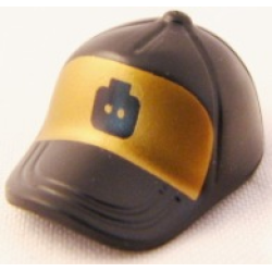 Minifigure, Headgear Cap - Short Curved Bill with Seams and Button on Top with Minifigure Head Silhouette on Gold Background Pattern