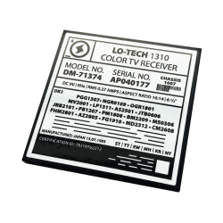 Tile 6 x 6 with Bottom Tubes with TV Serial Model Number Panel 'LO-TECH 1310 COLOR TV RECEIVER' Pattern (Sticker) - Set 71374