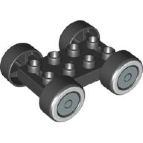 Деталь LEGO 88760c01pb02 Duplo Car Base 2 x 4 with Black Tires and Whitewall and Silver Hubcap Wheels Pattern (88760 / 88762c01pb02)