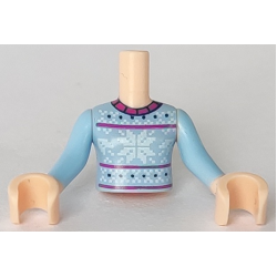 Torso Mini Doll Girl Bright Light Blue Fair Isle Sweater, Snowflakes Pattern, Light Nougat Arms with Hands with Bright Light Blue Sleeves