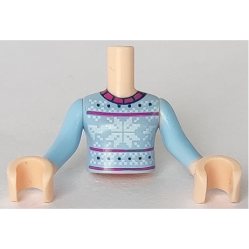 Деталь LEGO FTGpb149c01 Torso Mini Doll Girl Bright Light Blue Fair Isle Sweater, Snowflakes Pattern, Light Nougat Arms with Hands with Bright Light Blue Sleeves