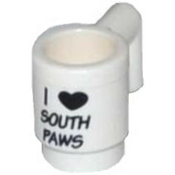 Minifigure, Utensil Cup with Black 'I' Heart 'SOUTH PAWS' Pattern