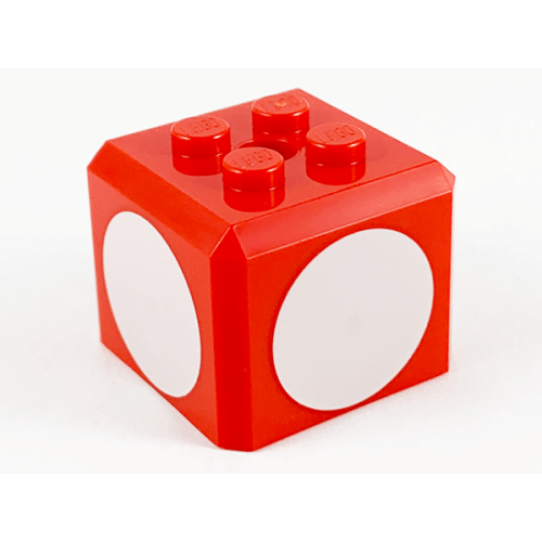 Деталь LEGO 66855pb01 Brick, Modified Cube, 4 Studs on Top with White Circle Pattern on All Sides (Super Mario 1-Up Mushroom / Super Mushroom / Toadette Cap) - Red