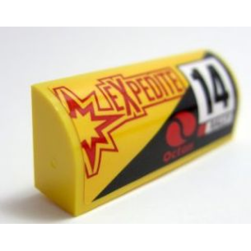 Деталь LEGO 6191pb012L Slope, Curved 1 x 4 x 1 1/3 with Number 14, Rally, Octan and 'EXPEDITE' Pattern Model Left Side (Sticker) - Set 60113