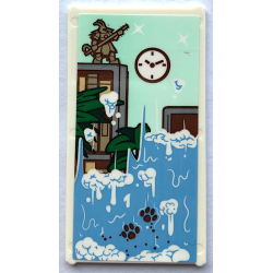 Glass for Window 1 x 4 x 6 with Clock, Statue, Plant Leaves, Waterfall and Paw Prints Pattern (Sticker) - Set 80108