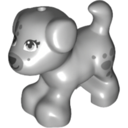 Деталь LEGO 93088pb05 Dog, Friends Style, Puppy, Standing with Black Nose and Mouth, Dark Bluish Gray Muzzle and Spots on Face and Side Pattern (Sky)