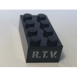 Brick 2 x 4 with Gray 'R.T.V.' Pattern (Sticker) - Set 10274