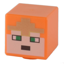 Minifigure, Head, Modified Cube with Pixelated Light Nougat Face, Green Eyes, and Gold Crown Pattern (Minecraft Royal Warrior) Minifigure, Head, Modified Cube with Pixelated Light Nougat Face, Green Eyes, and Gold Crown Pattern (Minecraft Royal Warrior)