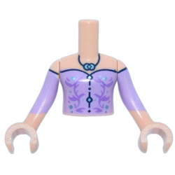 Torso Mini Doll Girl Lavender Off the Shoulder Top, Medium Lavender Filigree, Dark Blue Trim and Necklace, Metallic Light Blue Pendant Pattern, Light Nougat Arms with Hands with Lavender Sleeves