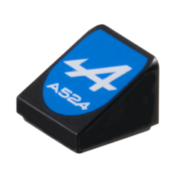 Slope 30 1 x 1 x 2/3 with White 'A524' and Alpine Formula 1 Logo Stylized Capital Letter A on Blue Background Pattern