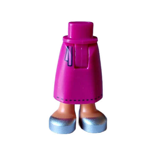 Деталь LEGO 59595c00pb16 Mini Doll Hips and Skirt Long with Molded Nougat Legs and Printed Bright Pink Ribbon with Dark Blue Edge and Trim and Silver Shoes Pattern - Thick Hinge