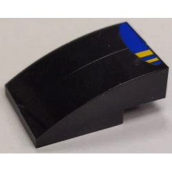 Stickered Assembly 3 x 2 x 1 with Blue Curved Panel and 2 Yellow Stripes Pattern (Sticker) - Set 8124 - 2 Slope, Curved 3 x 1