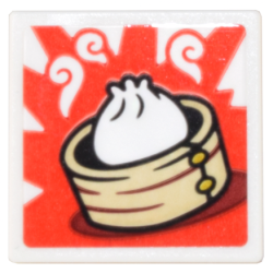 Road Sign 2 x 2 Square with Open O Clip with White Baozi Dumpling in Bamboo Steamer on Red Background Pattern (Sticker) - Set 80036