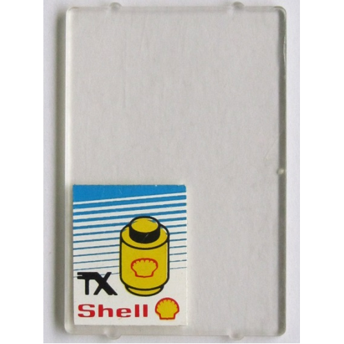 Деталь LEGO 2494pb18 Glass for Window 1 x 4 x 5 with 'TX', Shell Logo and Yellow 1 x 1 Round Brick on Blue Striped Background Pattern (Sticker) - Set 6378