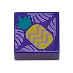 Tile 1 x 1 with Medium Lavender Tropical Leaves and Yellow Pineapple with Dark Turquoise Top Pattern Tile 1 x 1 with Medium Lavender Tropical Leaves and Yellow Pineapple with Dark Turquoise Top Pattern