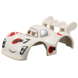 Duplo Car Body with 2 Studs on Spoiler and Wide Fenders with Cars Shu Todoroki Pattern Duplo Car Body with 2 Studs on Spoiler and Wide Fenders with Cars Shu Todoroki Pattern