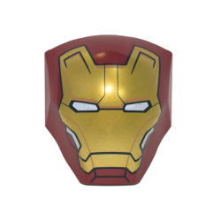 Large Figure Armor, Smooth with 2 x 2 Round Brick Attachment with Gold Face Shield, White Eyes, Silver Trim on Cheeks Pattern (Iron Man Mark 43 Head)