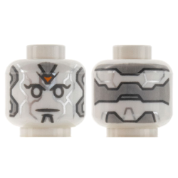 Minifigure, Head Alien Robot with Light Bluish Gray Panels, Silver Lines, and Orange Jewel on Forehead Pattern