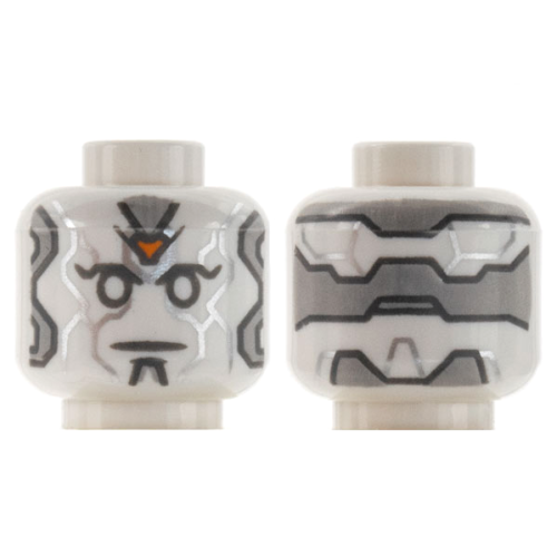 Деталь LEGO 3626pb2865 Minifigure, Head Alien Robot with Light Bluish Gray Panels, Silver Lines, and Orange Jewel on Forehead Pattern