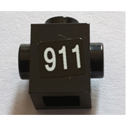 Brick, Modified 1 x 1 with Studs on 2 Sides, Opposite with White '911' Pattern (Sticker) - Set 71016 Brick, Modified 1 x 1 with Studs on 2 Sides, Opposite with White '911' Pattern (Sticker) - Set 71016