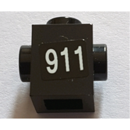 Деталь LEGO 47905pb001 Brick, Modified 1 x 1 with Studs on 2 Sides, Opposite with White '911' Pattern (Sticker) - Set 71016