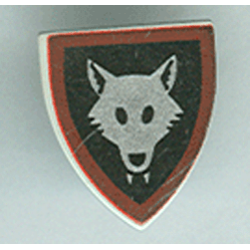 Minifigure, Shield Triangular Short with Wolfpack Oval Eyes, Red Border over Black Background Pattern Minifigure, Shield Triangular Short with Wolfpack Oval Eyes, Red Border over Black Background Pattern