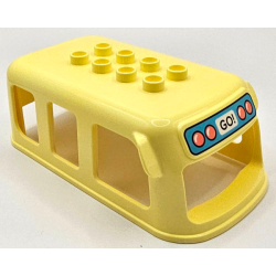 Duplo Bus Small Top Section with 3 Windows on Sides with Black 'GO!' and 4 Coral Circles / Lights on Medium Azure Background Pattern Duplo Bus Small Top Section with 3 Windows on Sides with Black 'GO!' and 4 Coral Circles / Lights on Medium Azure Background Pattern